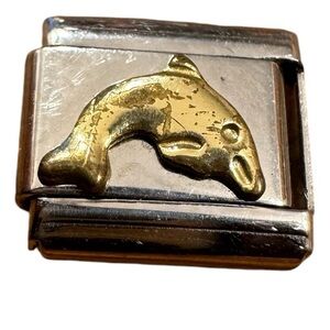 Vintage Y2K Italian Charm Bracelet Silver Gold Brass‎ Dolphin Fish Charm
